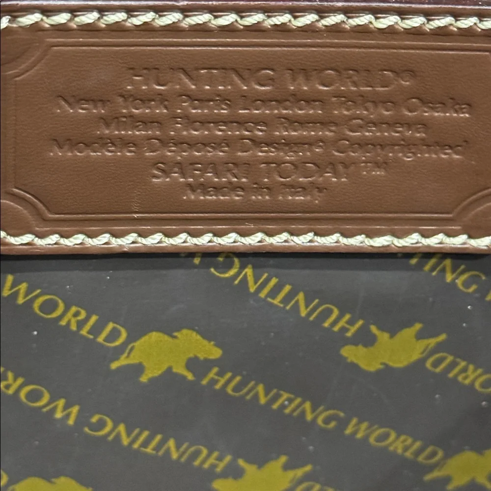 HUNTING WORLD Canvas Tote Bag With Leather Trims Khaki EUC